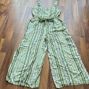 Derek Heart Olive and White Striped Jumpsuit